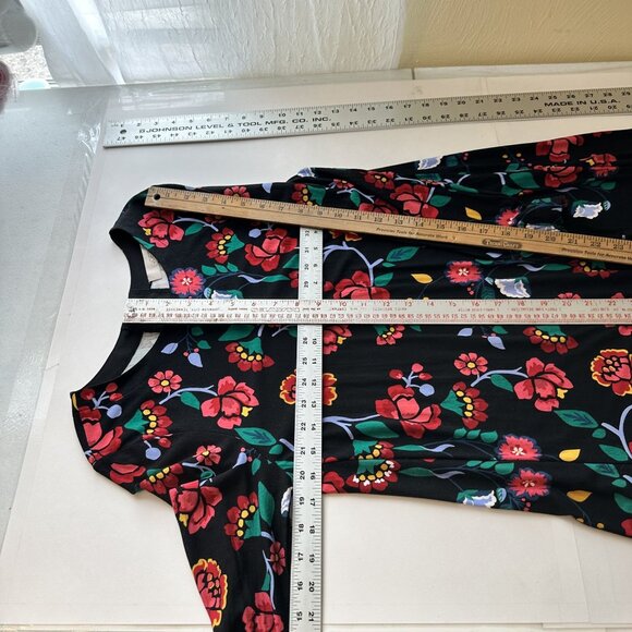 Loft Floral Black Long Sleeve Mini Dress Multicolor Medium Petite Rayon - Picture 3 of 10